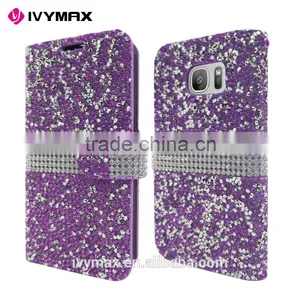 IVYMAX High Quality Luxury Rock Crystal Rhinestone PU Leather Diamond Wallet Case Flip Cover For Samsung Galaxy S7/G930 thumbnail-4