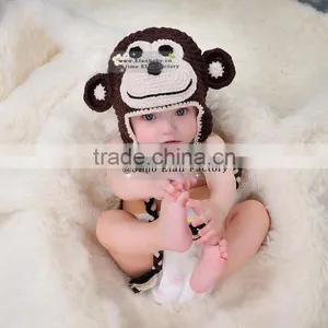 Handmade Animal Crochet Monkey Hat With Ears Baby Beanies thumbnail-6