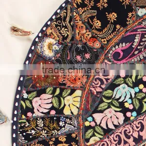 Black Ethnic Decorative Big Round Pillows Indian Cushion Covers Cotton Table Cover Table Mat Big Floor Round Throw Pillow Covers thumbnail-3