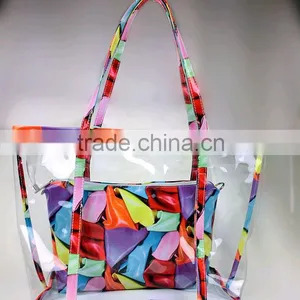 2015 Summer Tide Girl New Style Sugar Jelly Transparent Shoulder Bag With Printing Flower Bag in Bag thumbnail-4