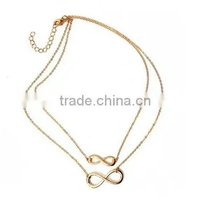 Fashion Charm Jewelry Chain Pendant Lucky Number 8 Clavicle Double-deck Necklace thumbnail-2