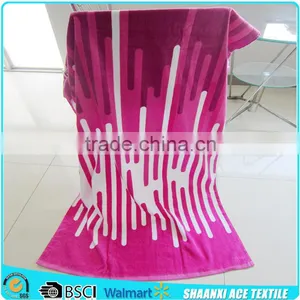 100% Cotton Rosy Pink Color Airplane Sleeping Towel Velour Printed Pool Towel Cover thumbnail-1