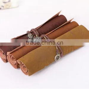 Retro Vintage Pirate Roll Up PU Leather Pen Pencil Case Treasure Map Kid Cosmetic Bag thumbnail-1
