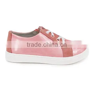 High Quality Custom Logo Fashion Lace-up Pink Leather Girls Sneakers thumbnail-2