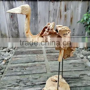 Teak Wood Standing Stork Animal Series Home Decoration thumbnail-2