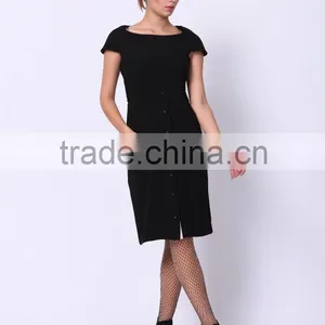 2016 PRETTY STEPS Winter Collections Elegant Short Sleeve Black Color Dress for Women thumbnail-2