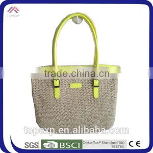 Foldable Straw Bag Bright Colored Handles thumbnail-3