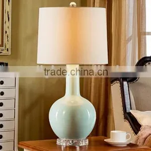 Acrylic Base Ceramic Body With Fabric Round Lampshade Modern Desk Lamp Bedroom Living Room Dining Room Table Lamp thumbnail-3