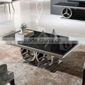 Black Tempered Glass Top Center Coffee Table Design thumbnail-1