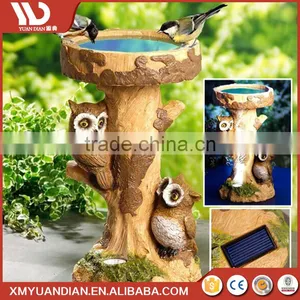 Resin Craft Owl Ornament Outdoor Solar Garden Light With Bird Bath thumbnail-1