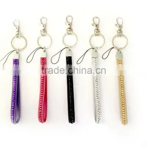 Black Promotion Gift PU Leather Key Chain With Crystal Gem, Swivel Snap Hooks, Key Ring Accembly, Acrylic Gem Key Chain thumbnail-6