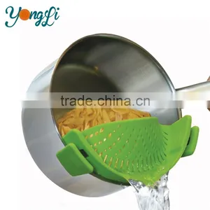 Universal Size Fit Most Pans Clip-on Green Silicone Pasta Strainer thumbnail-1