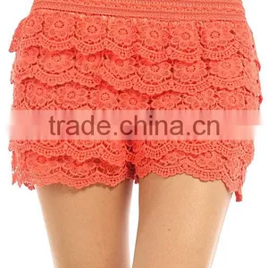 Sexy Tiered Crochet Lace Stretch Waist Shorts Women TIERED FLORAL CROCHET SHORTS thumbnail-4