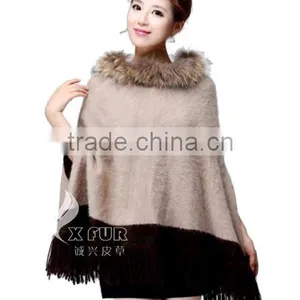 CX-B-P-33C 2016 Wholesale Fashion Lady Pashmina Shawl With Raccoon Fur Collar thumbnail-4