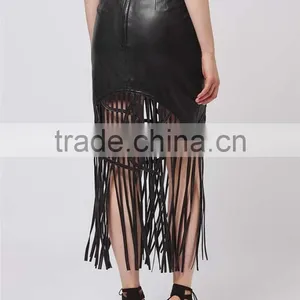 Brand Design OEM Services Leather Midi Skirts Tassels Maxi Skirts High Waist Bodycon Sexy Skirts thumbnail-5