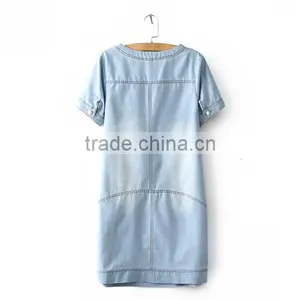 EY0561A Europe and America Women Round Collar Short Sleeve Embroidery Cowboy Dress thumbnail-2