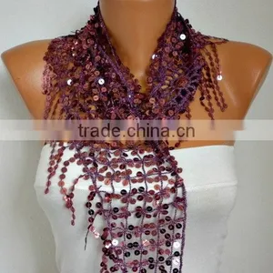 Sequin Floral Scarf Shawl Scarf - Bellydance - Cowl Scarf Women's Fashion Accessories thumbnail-1