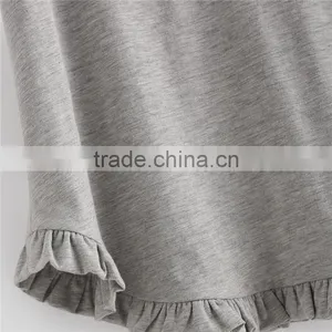 Plain White and Grey Pure Cotton Roll Cuff Ruffle Trim Slub T-shirt thumbnail-4