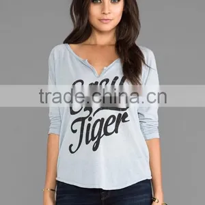 Women Printing Henley Shirt thumbnail-1