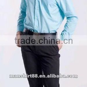 2016 Light Blue Elegant Style Linen / Cotton Shirt With Peaked Collar thumbnail-3