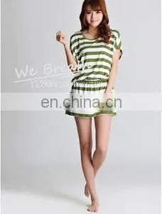 Tighten up Waist Long T-shirt Home Wear Blouse Bamboo Stripes thumbnail-5