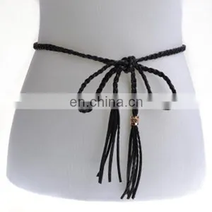 Ladies Black Braided Leather Belt thumbnail-1
