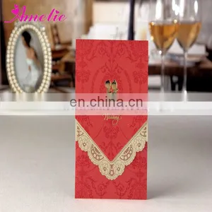 ACW2006 Red Handmde With Lace Wedding Invitation Luxury Invitation Card thumbnail-1