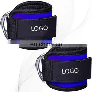 Weightlifting Gym Workout Fitness Double D Ring Neoprene Padded Ankle Cuff Fitness Ankle Straps for Cable Machines thumbnail-1