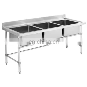 3 Bowls Commercial Stainless Steel Kitchen Sinks /Restaurant Kitchen Sinks With Bench thumbnail-1