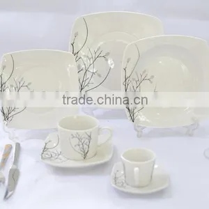 42 Pcs Porcelain Dinner Set With Decal and Glass Cup thumbnail-1