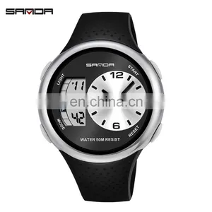 SANDA 763 Men Boys Sport Latest Silicone Strap Quartz Analog Waterproof Cheap Digital Watch thumbnail-4