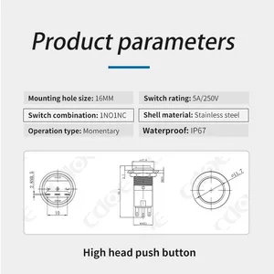 Ip67 16mm High Head 250v Spdt Push Button on off Switch Momentary thumbnail-3