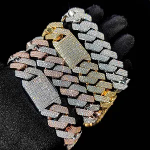 Moissanite Diamond Gold Plated Cuban Link Chain Necklace Christian Religious Bracelet for Men & Women thumbnail-3