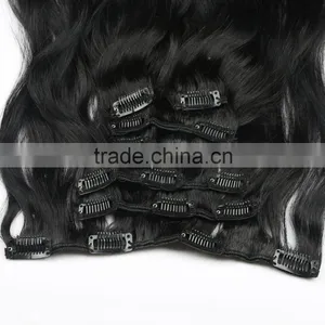 Natural Black Wavy Brazilian Human Hair Extensions Clip Ins 7 Pieces Supplier's Choice thumbnail-3