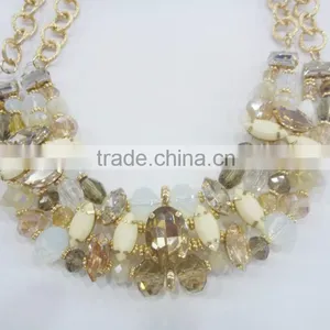 FACHION GLASS BEADED METAL CHAIN NECKLACE EARRING SET thumbnail-2