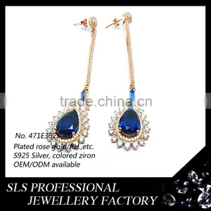 Gold Member SLS Jewelry Wholesale Fashion Gold Plated Earrings Prong Setting Bridal Sterling Silver Long Drop Earrings thumbnail-1