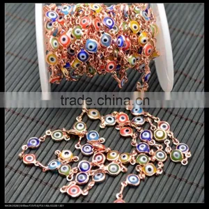 LFD-0014C ~ Wholesale DIY Rose Gold Wire Wrapped Mixed Color Evil Eye Stone Chain Beaded Jewelry Finding thumbnail-1