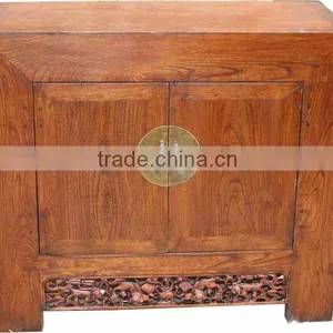 Chinese Antique Wooden Lubriciou Two Door Cabinet With Sculpture thumbnail-1