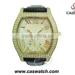 Man Diamond Watch Genuine Leather Strap thumbnail-1