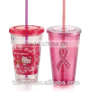 Plastic Cartoon Cup With Lid and Straw Plastic Drinking Bottle for Kid thumbnail-1