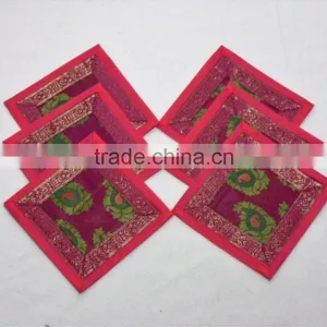 Indian Silk Table Runner With 6 Place Mats & 6 Coaster in Pink Color Size 16*62 thumbnail-3