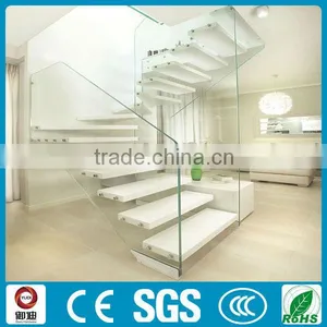 Contemporary Indoor Glass Beam Wooden Stairs thumbnail-1