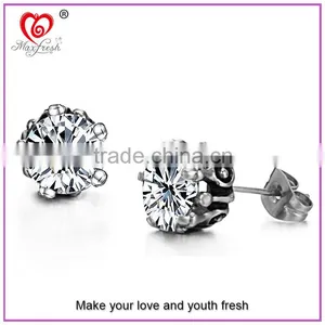 Wholesale Jewelry Hotsale Simple Unisex Round Cut Basket Rhinestone Zircon CZ Faceted Ear Stud Stainless Steel Earring thumbnail-1