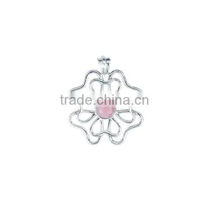925 Sterling Silver 9 mm Round Pink Opal Pendant Jewelry thumbnail-1