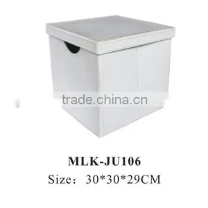 White Office&home Leather Storage Basket Box With Lid thumbnail-1