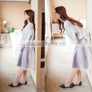 New Fashion Women Girls Mesh Knee Length Multilayer Pleated Casual Solid Sweet Skirt thumbnail-5