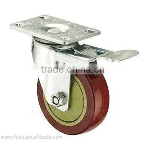 Hardware Purplish Red Rubber Swivel Brake Caster Wheel thumbnail-1