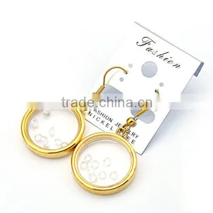 Womens Fashion Round Earrings Stainless Steel 18k Gold Plated Glass Earrings thumbnail-4