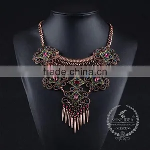 High Quality Vintage Colorful Rhinestone Chunky Statement Necklace Tin Alloy Fashion Women Pendant Necklace 6390101 thumbnail-2