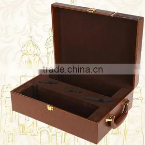 Ou Shigu Wholesale Custom 2 Bottles of Red Wine Box, Leather Brown Beautiful Gift Box thumbnail-1